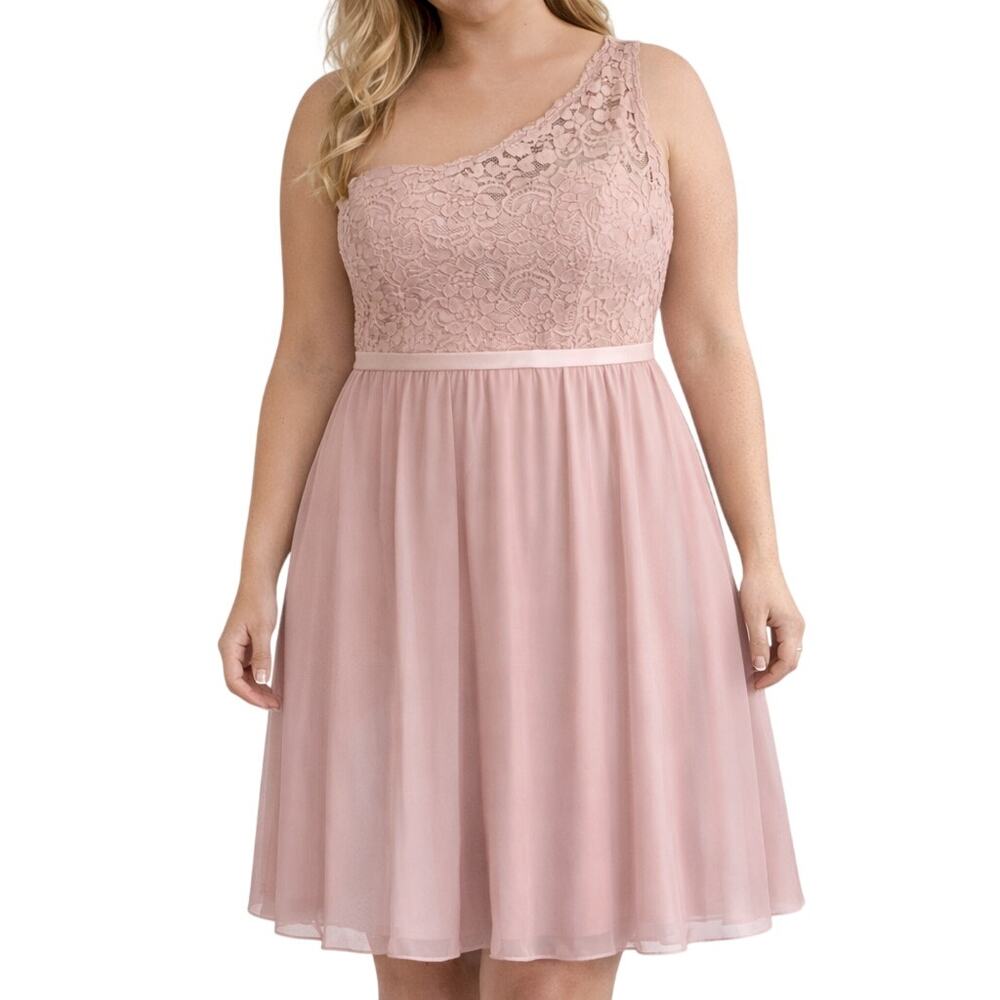 David’s Bridal Dusty Rose One Shoulder Lace Formal Hoco Bridesmaid Dress Sz 8